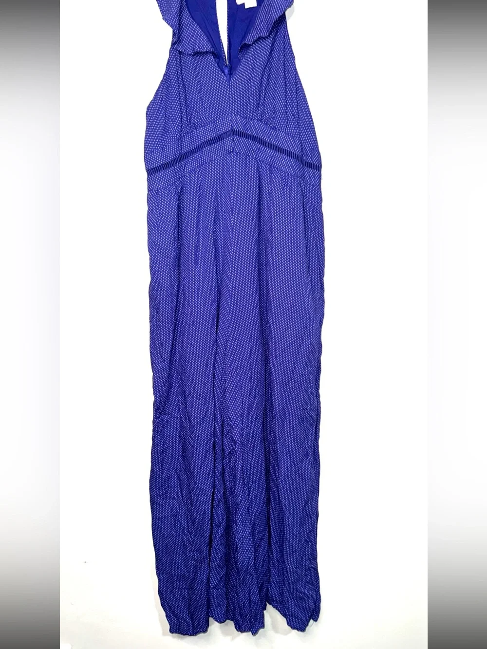 Anthropologie Maeve Ruffled Navy Blue Maxi Dress with Tiny White Dot Print - Picture 12 of 13